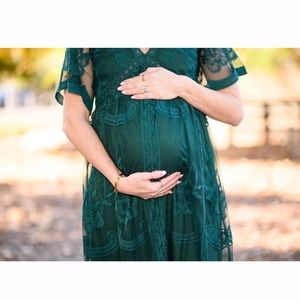 Pinkblush Maternity Dark Green Lace Dress, Small